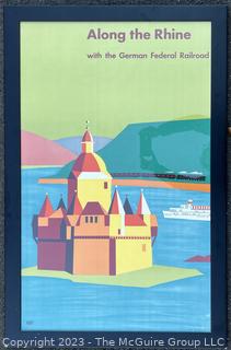 1957 Framed Under Plexiglass Original "Along The Rhine" German Federal Railroad Travel Poster  28" x 43" (was 112JH)