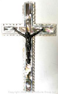 Mother Of Pearl Inlays Crucifix from Bethlehem.   Some Chips in Edges (was 1006BC)