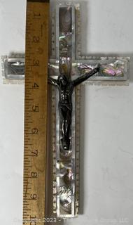 Mother Of Pearl Inlays Crucifix from Bethlehem.   Some Chips in Edges (was 1006BC)