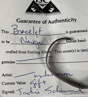 Navajo Native American Sterling Silver Cuff Bracelet with Certificate.