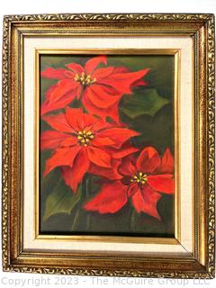 Framed Original Oil on Canvas of Poinsettias Signed by Artist.  13" x 16"