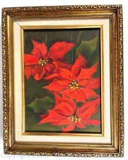 Framed Original Oil on Canvas of Poinsettias Signed by Artist.  13" x 16"