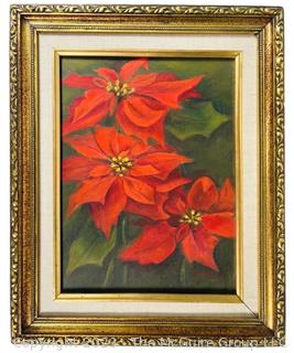 Framed Original Oil on Canvas of Poinsettias Signed by Artist.  13" x 16"