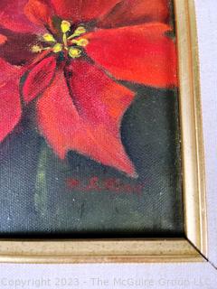 Framed Original Oil on Canvas of Poinsettias Signed by Artist.  13" x 16"