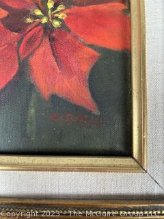 Framed Original Oil on Canvas of Poinsettias Signed by Artist.  13" x 16"