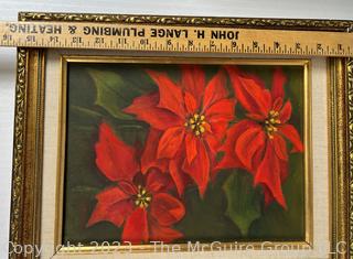 Framed Original Oil on Canvas of Poinsettias Signed by Artist.  13" x 16"