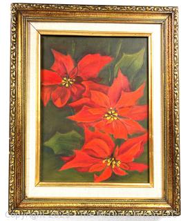 Framed Original Oil on Canvas of Poinsettias Signed by Artist.  13" x 16"