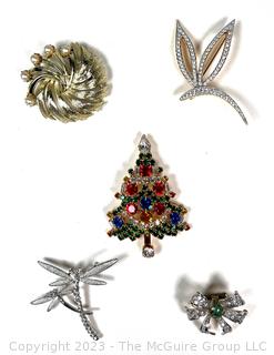 Five (5) Vintage Rhinestone Brooches 