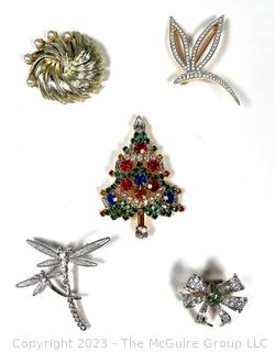 Five (5) Vintage Rhinestone Brooches 