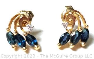 14KT Yellow Gold and Sapphire Earrings. 2.2 total gram weight