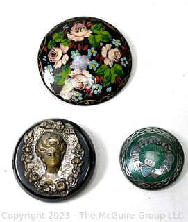 Three (3) Vintage Round Disc Brooches 