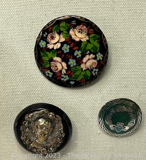 Three (3) Vintage Round Disc Brooches 