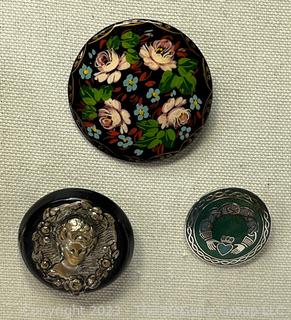 Three (3) Vintage Round Disc Brooches 