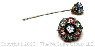 Vintage Micro Mosaic Brooch and Stick Pin Made in Italy