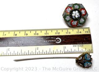 Vintage Micro Mosaic Brooch and Stick Pin Made in Italy