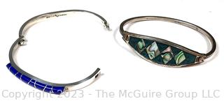 Two (2) Sterling Silver Bracelets Inlaid with Abalone and Lapis