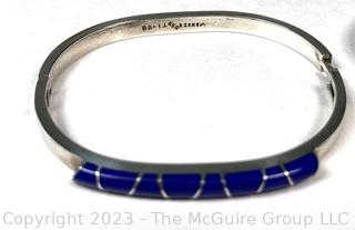 Two (2) Sterling Silver Bracelets Inlaid with Abalone and Lapis