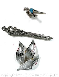 Three (3) Silver Brooches