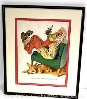 Framed Under Glass Coca Cola Santa Print.  15" x 18"