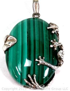 Malachite with Sterling Silver Frog Surround. Pendant