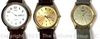 Three (3) Vintage Men's Wristwatches Including Seiko & Timex