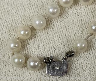 Set of Cultured Pearl Jewelry by Milano Including Graduated Necklace, Triple Strand Bracelet and Screw Back Earring in Box