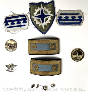 Collection of US Army Military Patches, Pins and Shoulder Boards