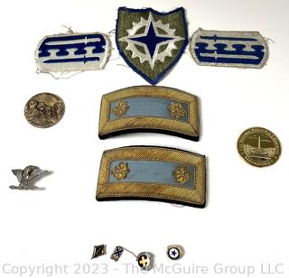 Collection of US Army Military Patches, Pins and Shoulder Boards