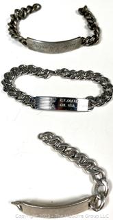 Three (3) Sterling Silver Men's ID Bracelets with Heavy Link.  Needs repairs.  89.2 grams