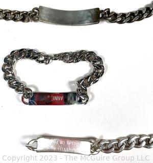 Three (3) Sterling Silver Men's ID Bracelets with Heavy Link.  Needs repairs.  89.2 grams