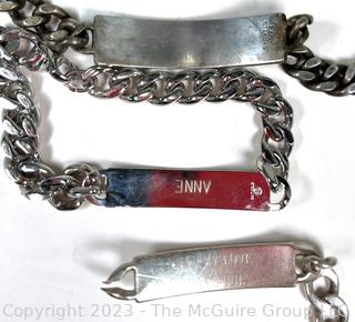 Three (3) Sterling Silver Men's ID Bracelets with Heavy Link.  Needs repairs.  89.2 grams