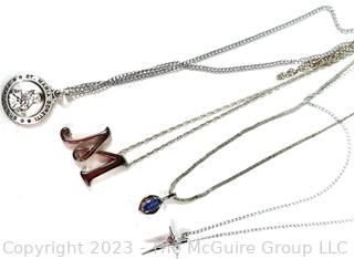 Three (3) Sterling Silver Chain Necklaces with Pendants. 15g 