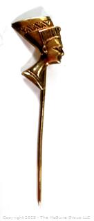 Gold Toned Egyptian Nefertiti Pharaoh Brooch Hat Pin