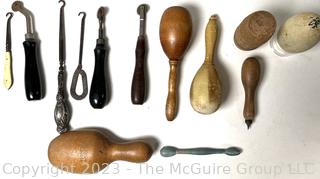 Vintage Sewing Tools Including Wood Darning Egg Forms