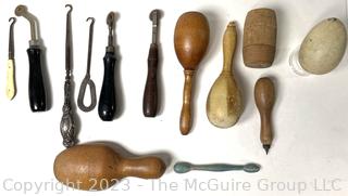 Vintage Sewing Tools Including Wood Darning Egg Forms