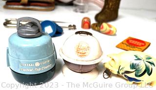 Vintage Sewing Supplies Including General Electric and Hoover Promotional Measuring Tapes and Thimble Kit.