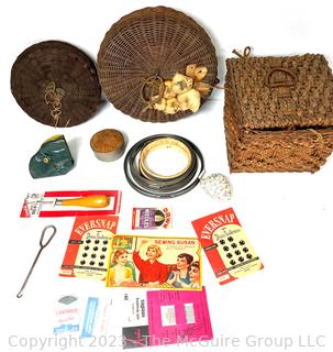 Three (3) Antique Wicker Sewing Baskets with Sewing Accesories