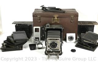 Antique 4" x 5" GRAFLEX Speed Graphic Large Format View Camera With OPTAR F/4.7 135mm and OPTAR F/6.8 90mm Lenses and Film Holders in Carrying Case.  (was 52JT)