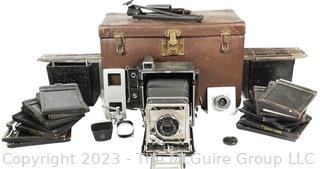 Antique 4" x 5" GRAFLEX Speed Graphic Large Format View Camera With OPTAR F/4.7 135mm and OPTAR F/6.8 90mm Lenses and Film Holders in Carrying Case.  (was 52JT)