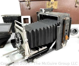 Antique 4" x 5" GRAFLEX Speed Graphic Large Format View Camera With OPTAR F/4.7 135mm and OPTAR F/6.8 90mm Lenses and Film Holders in Carrying Case.  (was 52JT)