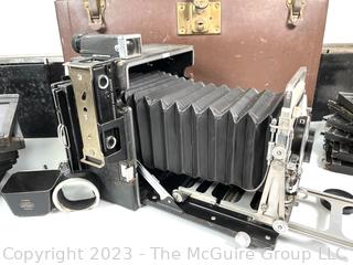 Antique 4" x 5" GRAFLEX Speed Graphic Large Format View Camera With OPTAR F/4.7 135mm and OPTAR F/6.8 90mm Lenses and Film Holders in Carrying Case.  (was 52JT)