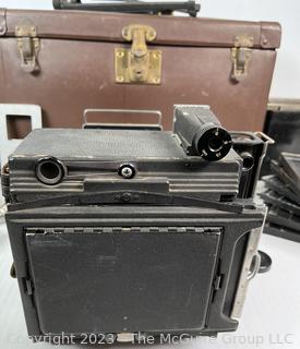 Antique 4" x 5" GRAFLEX Speed Graphic Large Format View Camera With OPTAR F/4.7 135mm and OPTAR F/6.8 90mm Lenses and Film Holders in Carrying Case.  (was 52JT)