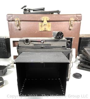 Antique 4" x 5" GRAFLEX Speed Graphic Large Format View Camera With OPTAR F/4.7 135mm and OPTAR F/6.8 90mm Lenses and Film Holders in Carrying Case.  (was 52JT)