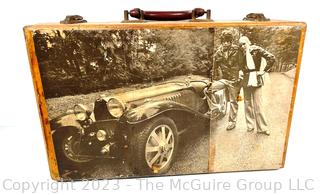 Handmade Folk Art Wood "Briefcase" with Decopage Graphics and Pyrographic Details.. (was 0392JT)