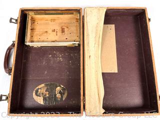 Handmade Folk Art Wood "Briefcase" with Decopage Graphics and Pyrographic Details.. (was 0392JT)