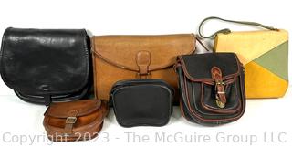 Six (6) Vintage Handbags and Purses.  Included Black Leather Medics Back