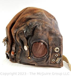 WWII Leather Aviator Pilot Cap or Helmet with Strap, Name on Inside Edwards (was 0272JT)