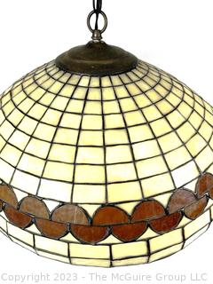 Large Hanging Leaded Glass Tiffany Style Pendant Lamp.  21" diameter  