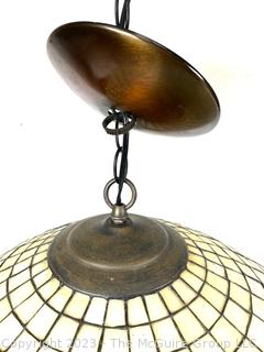 Large Hanging Leaded Glass Tiffany Style Pendant Lamp.  21" diameter  