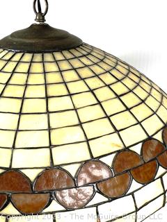 Large Hanging Leaded Glass Tiffany Style Pendant Lamp.  21" diameter  